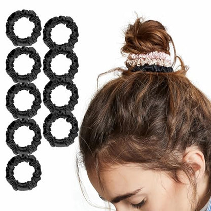 LILYSILK 9 Pack 100 Real Mulberry Silk Scrunchies Black for Women Mini- Colorful Hair Bow Ties- Girls- Unique Bobble Elastics Hair Scrunchy- Soft Cute - color: 9pc-Mini