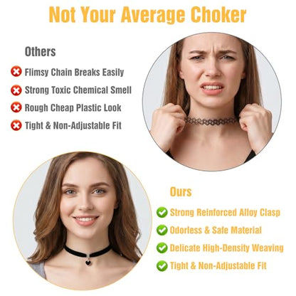 10Pcs Black Choker Necklaces Black Velvet Choker Set for Women | Adjustable Layered Velvet Chokers, Lace Chokers, Necklace Accessories