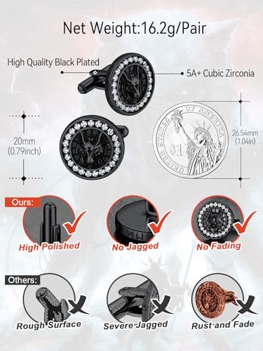 FaithHeart Mens Cufflinks, Norse Viking Tuxedo Shirt Cuff Links, Stainless Steel Cuff Links and Shirt Studs, Gift Box - style: 06. Wolf CZ-Black