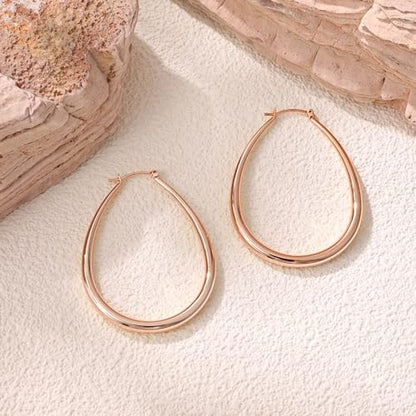 Gacimy Chunky Hoop Earrings for Women, 14K Gold Plated Oval Hoop Earrings with 925 Sterling Silver Post - color: Rose Gold, size: 50mm