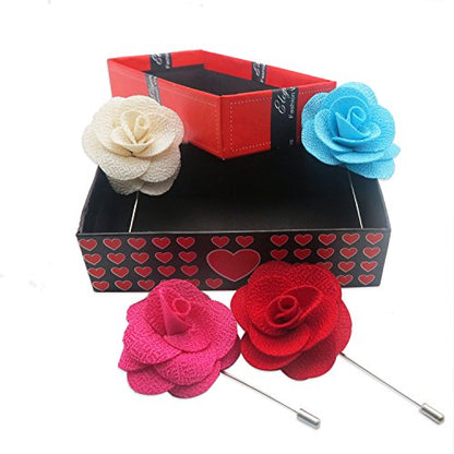 12 Pcs Flower Lapel Pins, Handmade Camellia Flower Boutonniere for Men Women Suit Wedding Party - color: 12X Red