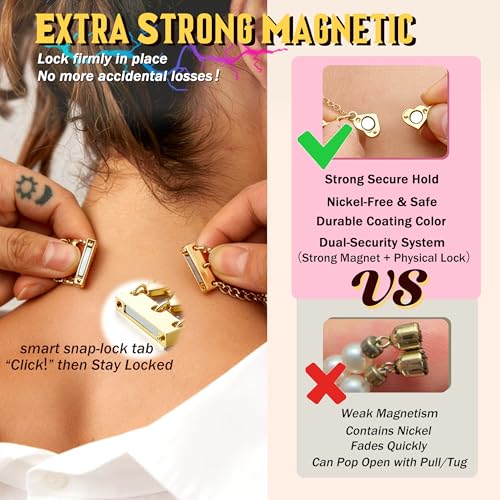 Extra Strong Magnetic Necklace Clasps and Closures, Necklaces Separator for Layering Stacks, Necklace Chain Extenders for Women, Magnet Detangler Clasp Bracelet 10Pcs 16K Gold Plated - color: 10Pcs-16K Gold Plated