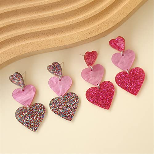 Set Heart Love Couple Colorful Stud Hoop Dangle Earrings 80 90s Retro Earrings Rectangle for Women Jewelry Gifts Geometric Valentine’s Day Neon Bright Fluorescence Costume - color: long red