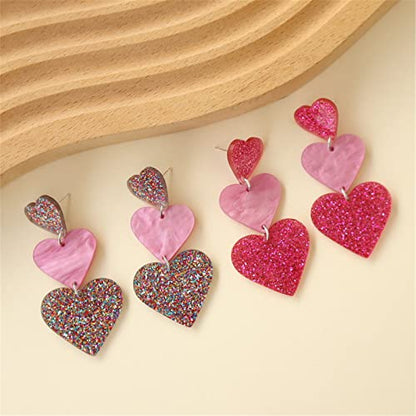 Set Heart Love Couple Colorful Stud Hoop Dangle Earrings 80 90s Retro Earrings Rectangle for Women Jewelry Gifts Geometric Valentine’s Day Neon Bright Fluorescence Costume - color: long red