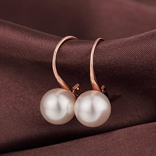 Pearl Earrings for Women Pearl Leverback Earrings 925 Sterling Silver - color: B3-rose