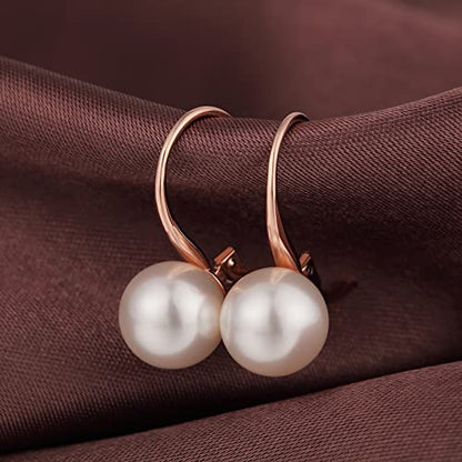 Pearl Earrings for Women Pearl Leverback Earrings 925 Sterling Silver - color: B3-rose
