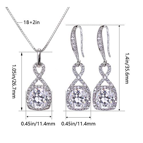 AMYJANE Crystal Jewelry Set for Women - Sterling Silver Square Cubic Zirconia CZ Bridal Pendant Necklace Earrings Set for Wedding Bride Bridesmaids Birthstone Fashion Jewelry Set - color: Clear