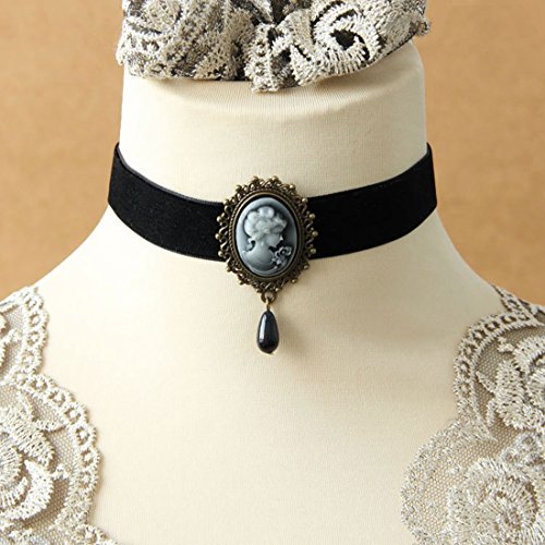 JJTZX Victorian Black Velvet Lace Choker Gothic Lady Cameo Necklace Gift for Her - style: Black Cameo