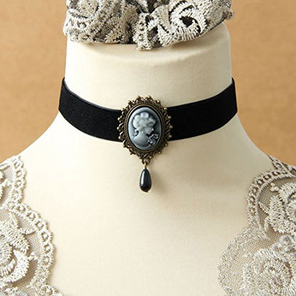 JJTZX Victorian Black Velvet Lace Choker Gothic Lady Cameo Necklace Gift for Her - style: Black Cameo