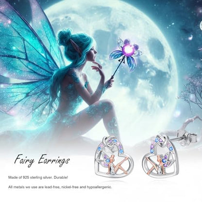 Fairy Gift Necklace/Earrings for Women 925 Sterling Silver Angel Elf Jewelry Gifts for Daughter - color: Earrings-A