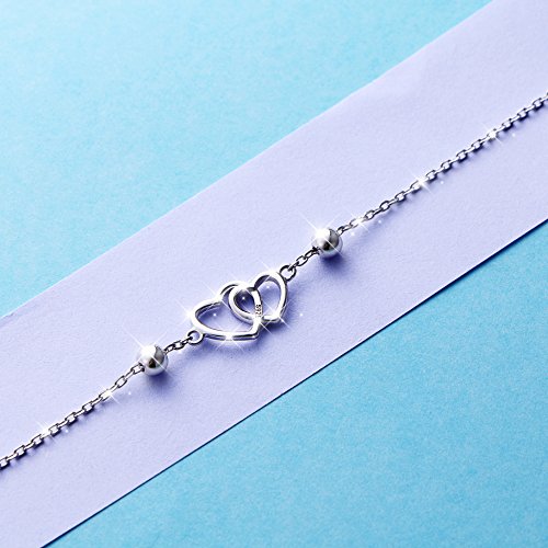Anklet for Women 925 Sterling Silver Foot Adjustable Ankle Bracelet Jewelry - style: Double Heart