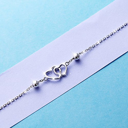 Anklet for Women 925 Sterling Silver Foot Adjustable Ankle Bracelet Jewelry - style: Double Heart