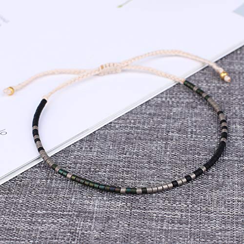 KELITCH Women Friendship Bracelet Seed Beads Miyuki Thin Strand Bracelets Adjustable Boho Jewelry - color: Black 88E