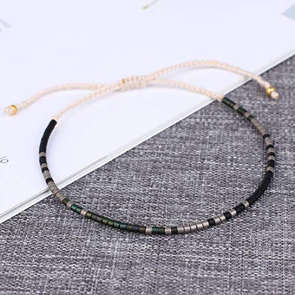 KELITCH Women Friendship Bracelet Seed Beads Miyuki Thin Strand Bracelets Adjustable Boho Jewelry - color: Black 88E