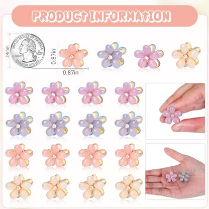 CWJCYTNSN 16PCS Small Hair Claw Clips for Women Girls, Mini Crystal Flower Hair Clips, 0.8" Cute Metal Hair Pins, Nonslip Flower Bangs Side Clips for Thick Curly Hair Accessories - color: Crystal Flower
