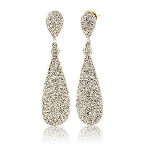Moonstruck Costume Jewelry Women's Champagne Diamond Golden Dangle Drop Earrings - color: Silver