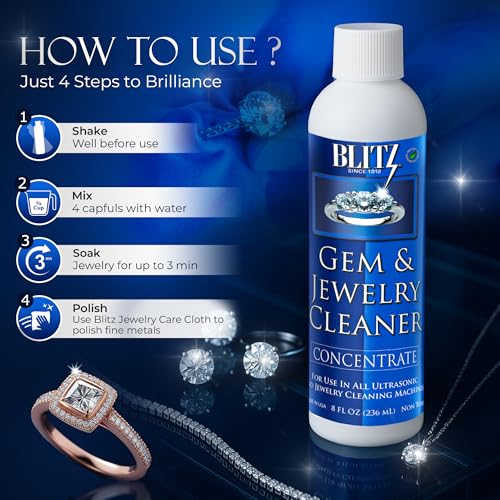 Blitz Gem & Jewelry Cleaner Concentrate for Ultrasonic Machines 8 oz 2 Pack | Liquid Concentrate for Gold, Silver, Platinum Jewelry Cleans Non-Porous & Precious Stones. - size: 8 Ounce (Pack of 2)