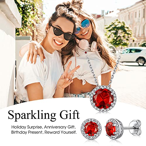 Bestyle Sparkling 925 Sterling Silver Birthstone Stud Earrings for Women, Heart/Round/Teardrop/Square Solitaire Diamond Studs Earrings, Great Birthday/Christmas Gifts - style: 07. Red Ruby-July-round