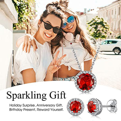 Bestyle Sparkling 925 Sterling Silver Birthstone Stud Earrings for Women, Heart/Round/Teardrop/Square Solitaire Diamond Studs Earrings, Great Birthday/Christmas Gifts - style: 07. Red Ruby-July-round