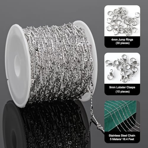 UMAOKANG 5 Meters Embossed Stick Chain Link for Jewelry Making Stainless Steel Chains for Handcraft DIY - color: Stick Silver