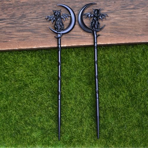 2PCS Retro Moon Crescent Hair Sticks For Women Black Metal Cat Witch Halloween Hair Accessories Hair Styling Pins (ZRTL20) - color: ZRTL20