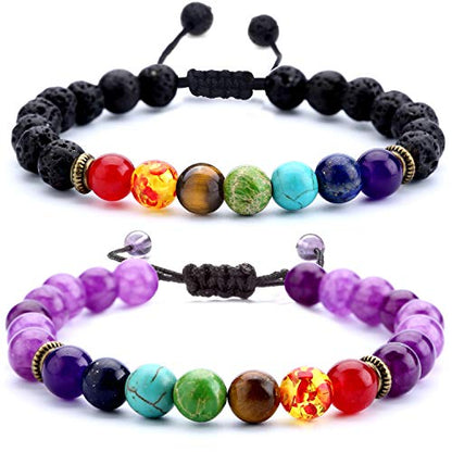 Men Women 8mm Lava Rock Beads Chakra Bracelet - color: set4