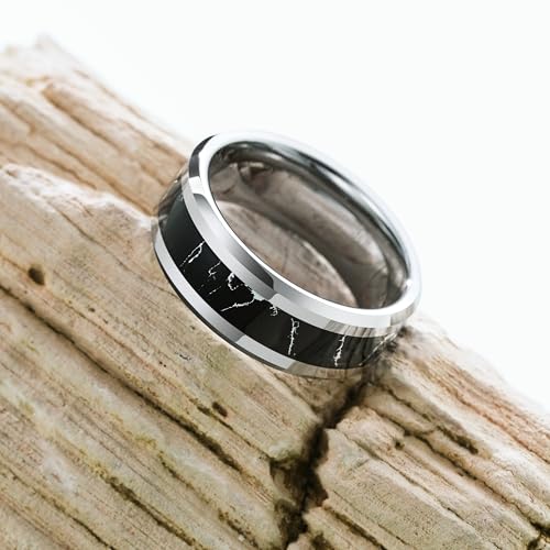 King Will Tungsten Wedding Band Wood Inlay for Men Black Beveled Edge | Black, 8mm, Beveled Edge, Comfort Fit, Wood inlay, Promise Gift - color: Gunmetal-Black