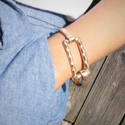 Chunky Gold Statement Bracelet for Women Large Thick Non Tarnish Hammered Cuff Bracelet Trendy Luxury Geometric Rectangle Bangle Jewelry Gift