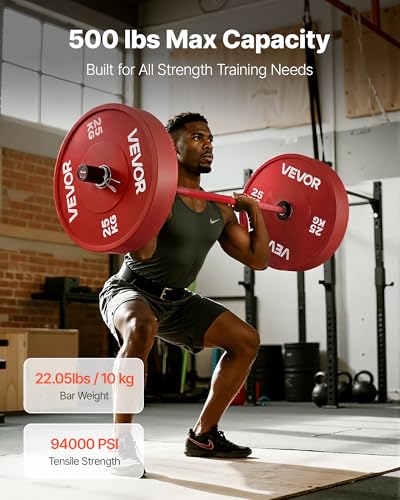 VEVOR 7FT/6FT/4FT Olympic Barbell Bar, Fits 2-Inch Weight Plates, Barbell Bar with Knurled Grip for Strength Training, Weightlifting, Squat, Deadlift, Bench Press, Curl, Overhead Press, 500lbs/700lbs/1000lbs Capacity - size: 4FT, 500LBS