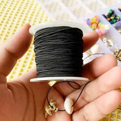 0.8mm Elastic Bracelet String, QBJAYTY Strong Elastic Cord for Bracelets, Stretchy Stretch String for Clay Pony Letter Beads, Friendship Bracelet String Elastic Black White-4 Rolls