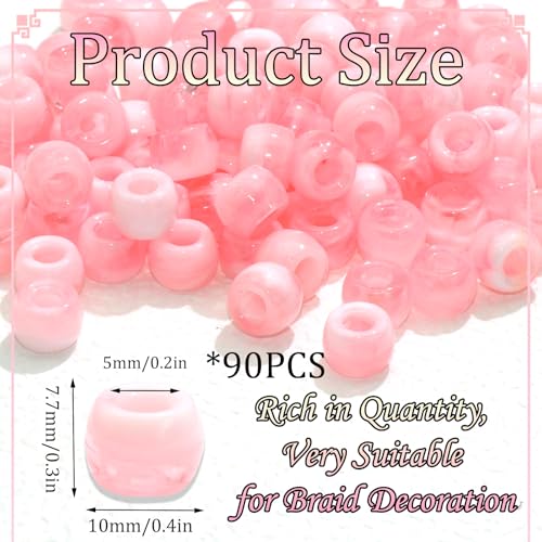 NAISKA 90Pcs Light Pink Kids Hair Beads Cute Hair Beads for Braids Round Small Beads for Hair Acrylic Gradient Dreadlock Beads Mini Pony Beads Loc Beads Clips Accessories - color: Light Pink