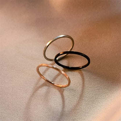 Women's Stainless Steel 1MM Thin Plain Midi Stacking Ring Band Comfort Fit, Size 3 to 10 - color: 1mm Flat - Black