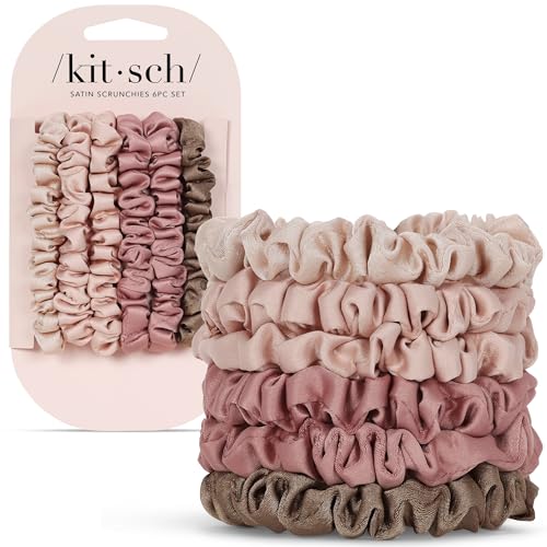 Kitsch Satin Scrunchies for Women | For All Hair Types Terracotta, 6pcs | Wake Up Frizz-Free, No Crease Hair Ties, Softer Than Silk Scrunchies, Stylish Hair Accessories For All Hair Types - color: Terracotta
