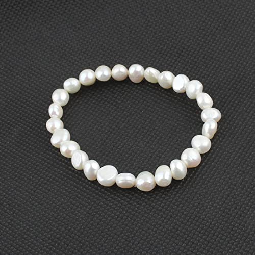 Handmade Women's Pearl Bracelet | Stretchy Beaded 7-8mm Baroque Pearl Bracelet for Ladies and Girls - Pink, Black, White, Grey, Multicolor - color: Set of 3: White
