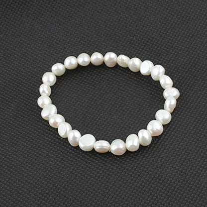 Handmade Women's Pearl Bracelet | Stretchy Beaded 7-8mm Baroque Pearl Bracelet for Ladies and Girls - Pink, Black, White, Grey, Multicolor - color: Set of 3: White