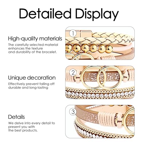 Leather Wrap Bracelets for Women, Boho Leopard Multi-Layer Crystal Beads Cuff Jewelry - color: J-Warp-008