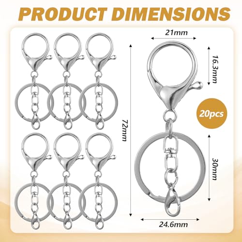 Yolev 20Pcs Lobster Claw Clasp Swivel Hook Keychain Jewelry DIY Kit,Silver - color: Silver