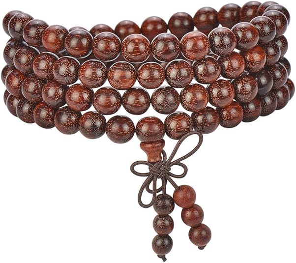 Handmade Mala Beads Bracelet 108 8mm Prayer Meditation Bracelet Sandalwood Elastic, Buddhist Beads, Prayer Mala Necklace for Men and Women Gifts - color: Purple Rosewood