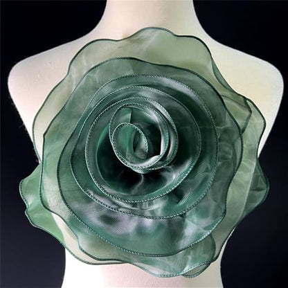 10inch Extra Large Flower Brooch Pin for Women Fashion Dainty Organza Satin Fabric Big Camellia Brooches Lapel Pins Wedding Dance Party Dress Accessories Exaggerated Jewelry Gift - color: 10 inch Blackish Green