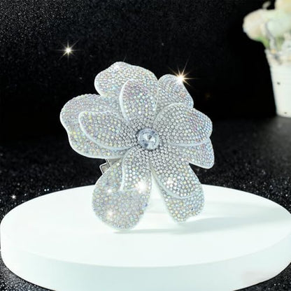 3.74 Inches Rhinestone Camellia Flower Brooch Pins & Hair Clips for Women Elegant Created Crystal Lapel Pin Brooches Wedding Party - color: White