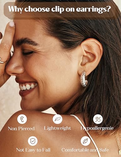 LOLIAS Clip On Earrings for Women 14K Gold Plated Clip Earrings Non Pierced | Hypoallergenic Ears Clips CZ Pearl Knot Twist Chunky Hoop and Studs Earring Set Lightweight Fake Earings Jewelry - style: 9Pairs-Silver Plated