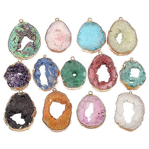 LE SKY 5 Pcs Natural Stone Pendants Irregular Gold-plated Edge Crystal Agate Stone Charms for Jewelry Making DIY Necklace 25X30-35X45mm - color: random 5 PCS