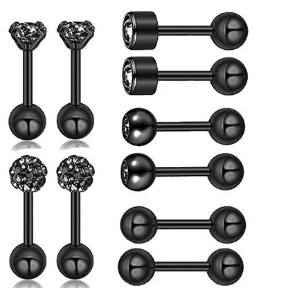 Stud Earrings Set 316L Stainless Steel Hypoallergenic Earrings for Women Men Earrings 3-7mm Cubic Zirconia Earrings Tragus Cartilage Helix Lobel Ear Studs 20G,Pack of 5 Pairs - color: C04:5Pairs(BLACK)