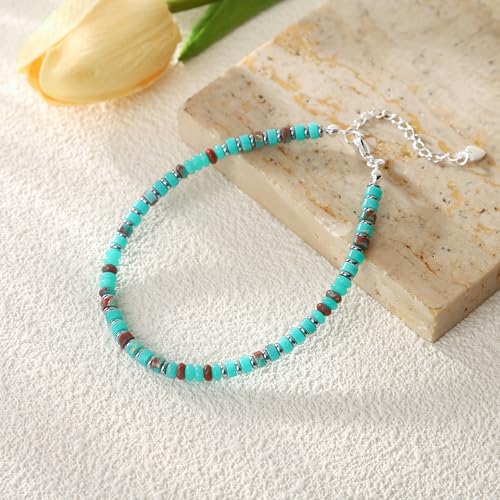 XIJIN Natural Stone Beaded Anklets for Women Handmade Beach Boho Turquoise Beads Ankle Bracelet Jewelry Gift for Her - color: Silver-B