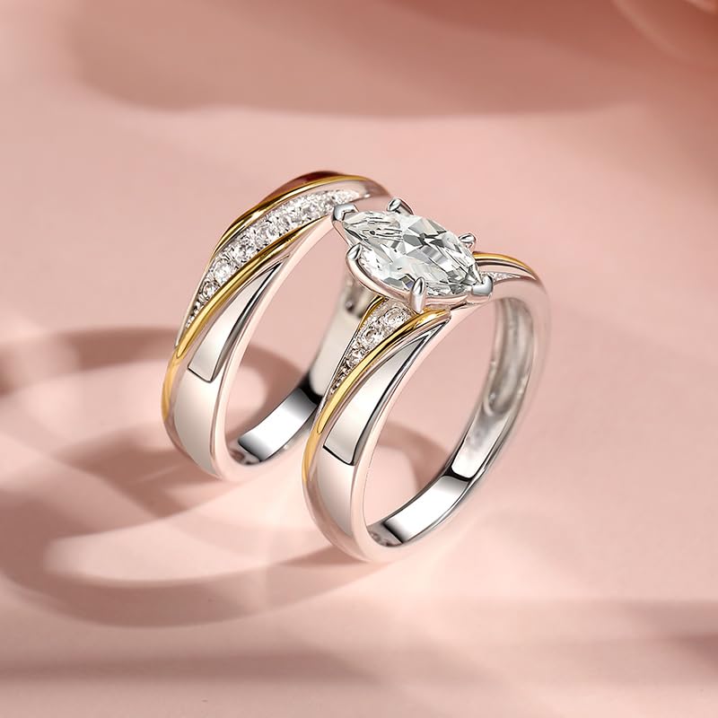 Jeulia Wedding Rings Engagement Rings for Women Anniversary Promise Ring Bridal Sets 925 Sterling Silver with 1.6 ct Primary Stone+ 0.32 ct Side Stone - color: 1Gold