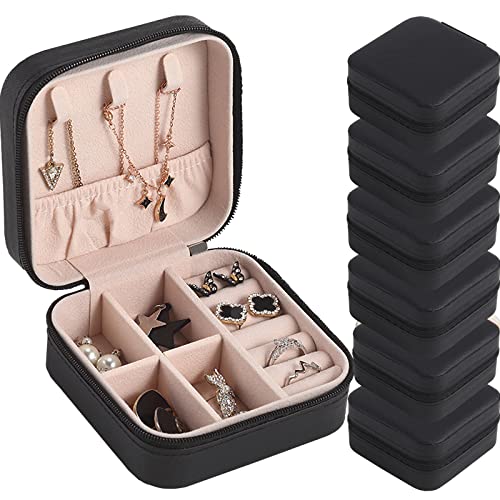 Travel Jewelry Case Bridesmaid Gifts Box,6 Pack Small Jewelry Box Mini Jewelry Organizer,PU Leather Portable Earring Storage Box for Women Girls Bridesmaid Proposal Gifts - color: Black
