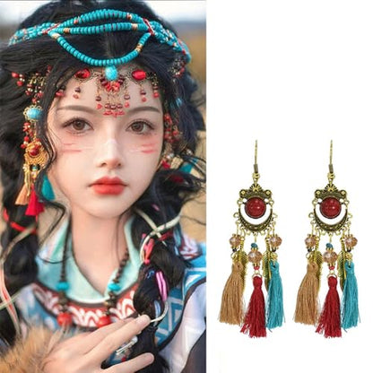 Crystal Beaded Tassel Earring Long Beaded Dangle Earring Fringe Hook Earring for Women Wedding