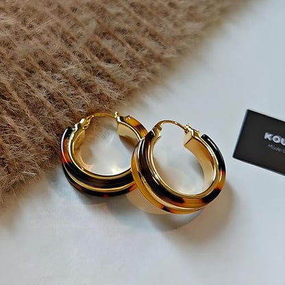 14K Gold Plated Chunky Hoop Earrings for Women Vintage Leopard Print Hoops Large Round Hoop Earrings Jewelry - style: Hoop
