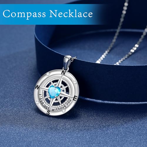 Compass Necklace Sterling Silver Nautical Graduation Gift | 925 Sterling Silver compass pendant with meaningful nautical design, jewelry for women, graduation and travel gift - color: Blue-5