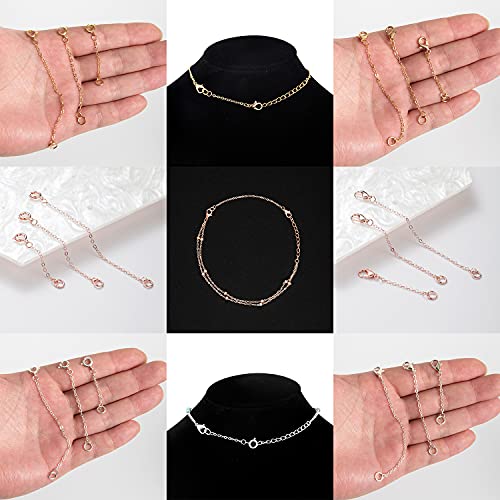 Softones 12-18Pcs Ankle Bracelets Extenders-Extension for Womens Jewelry(1 2 3 Inch),with Lobster Clasp and O-Clasp from Gold Silver Rose Gold - color: E:6-Gold 6-Silver 6-Rose gold
